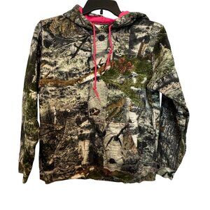 Mossy Oak Camo Hoodie With Pink Lining & Drawstrings Womens M Cotton Blend Pre-O
